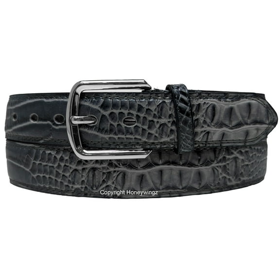 Men Charcoal Gray Faux Crocodile Alligator Skin Leather Belt