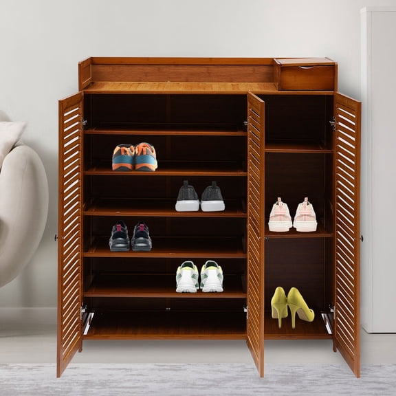 98*32*115cm Wood Shoe Storage Rack Entryway Shoe Cabinet Shoe Organizer Closet Cabinet for hall, entrance