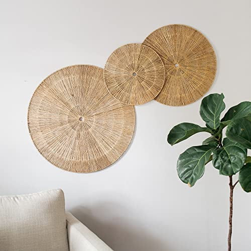 Artera Home Wicker Wall Decor Set of 3 Oversized Woven Seagrass Wall Plaques Unique Wall Art for a Bedroom Living Room or Office Space Walmart