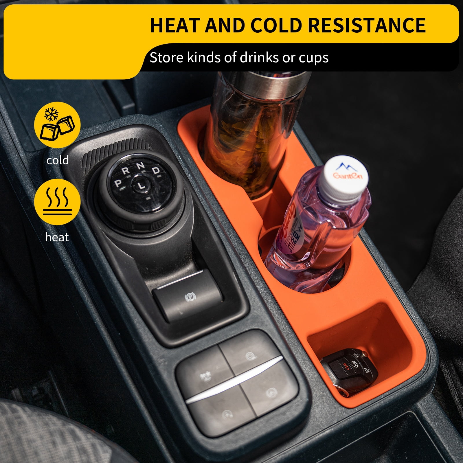 Cup Holder Compatible with 2022-2025 2026 Ford Maverick Cup Holder Silicone Insert Center Console Drink Holder Silicone Orange Bottle Holder Interior Decoration for 2024 Maverick Accessories