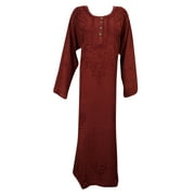 Mogul Womens Vintage Long Sleeve Maroon Evening Party  Gown Casual Long Maxi Dresses