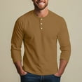 thumbnail image 5 of Inglocry Men's Long Sleeve Henley Shirts Stretch Ribbed T-Shirts Fashion Casual Basic Tops Button Down Shirt Men Light Brown S, 5 of 8