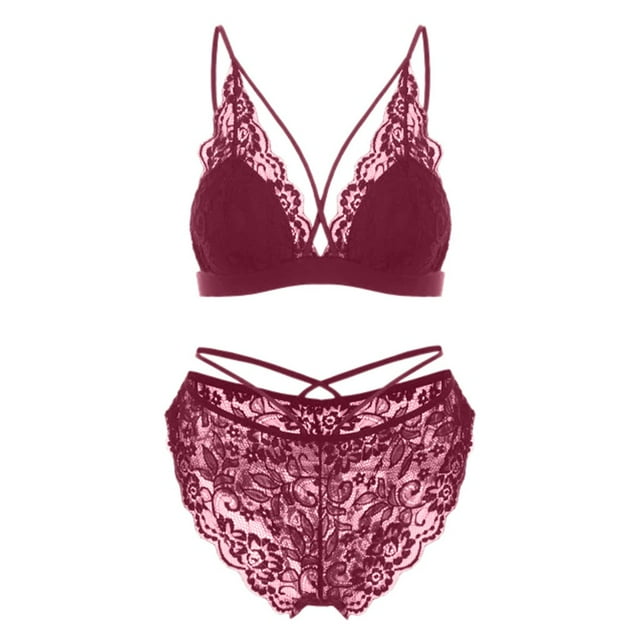 Gibobby Ropa interior mujer sexy Conjunto Lencería Tanga Y Bralette con Relleno Stretch Encaje Moda Push Up, Brasier y Pantie Nightwear Pantys Sexy(Rojo, XXG)