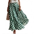 thumbnail image 5 of Floleo Women Gingham Plaid High Waist Pleated Maxi Skirts, Flowy Lightweight Chiffon A Line Long Skirts, Elastic Waist Vintage Vacation Beach Daily Casual Flowy Bottoms(Green,XL), 5 of 7
