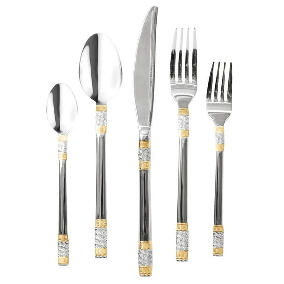 Venezia Collection 'Milano' 20-Pcs. Fine Flatware Set, Silverware Cutlery Dining Service for 4, Premium 18/10 Surgical Stainless Steel, 24K Gold-Plated Trim