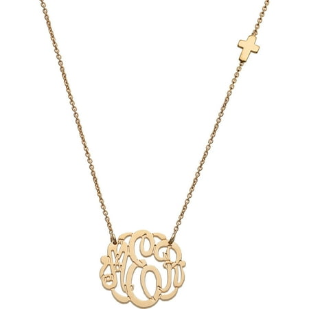 - Personalized Gold over Sterling Silver 3-Initial Monogram Necklace with Cross Charm, Petite