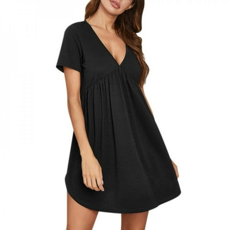 

Shop Clearance! Nightgowns for Women Short Sleeves Sleep Shirt V Neck Sleepwear Comfy Plus Size Casual Homewear