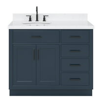 Ariel Hepburn 42 In. Left Offset Oval Sink Bathroom Vanity With Carrara White Quartz Countertop 1.5 Edge In Midnight Blue