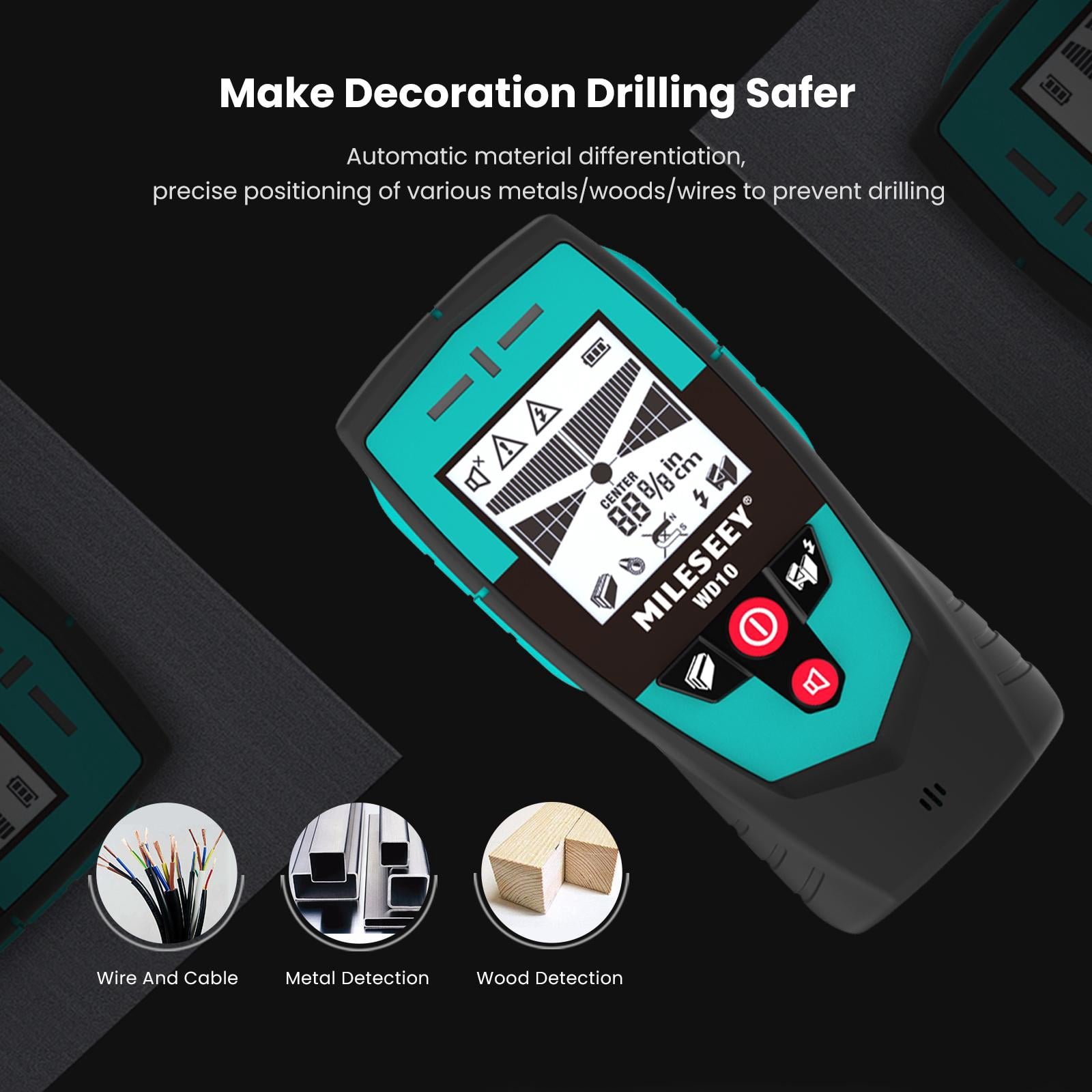 Mileseey WD10 Industrial Metal Wall Scanner Detector Multi-Functional Handheld Water Dust Free Wiring Blue