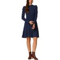 thumbnail image 2 of INSPIRE CHIC Vestido de Suéter para Mujer con Cuello Redondo, Manga Larga Abullonada, Bolsillos Laterales, Color Sólido, Talla S Azul Oscuro, 2 of 6