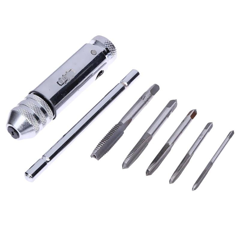 T-Handle Ratchet Tap Wrench W/5pcs Metric M3-M8 Hand Tap Screw Thread Tapping