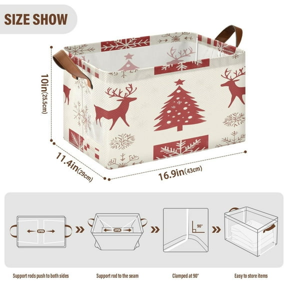 BZSMCE Collapsible Fabric Cube Storage Bins Red Deer Sonwflake Design Pattern Storage Box
