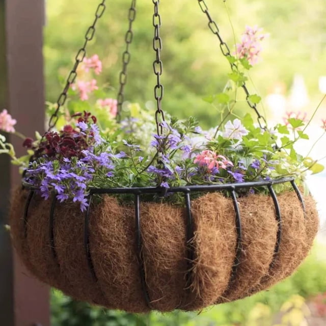 Flmtop 2Pcs Round Balcony Hanging Bonsai Basket Liner Coconut Shell Flower Pot Planter