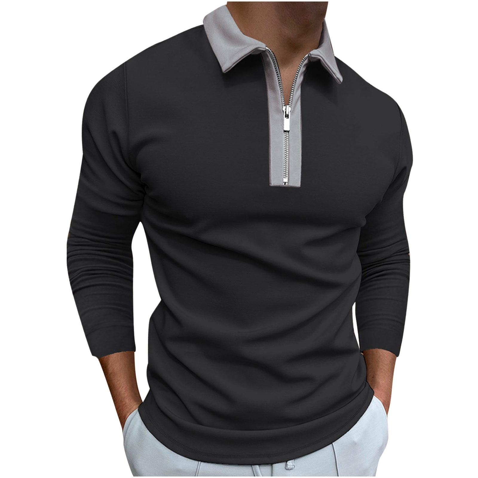 Henpk Long Sleeve Shirts for Men Men'S Shirts Turn-Down Collar Zip Up ...