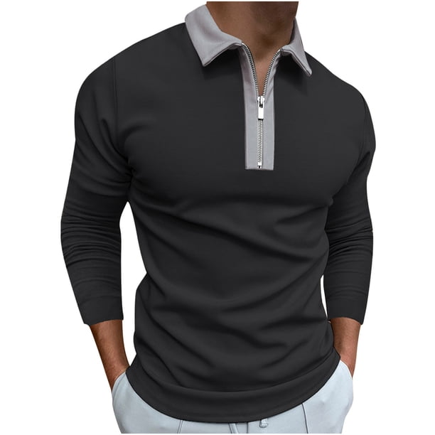 Camisas de hombre con cuello vuelto y cremallera, camisetas casuales ajustadas, camiseta básica de manga larga Pompotops oipoqjl28343