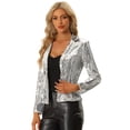 thumbnail image 1 of Chaqueta de Lentejuelas Allegra K para Mujer Blazer Metálico Plata M, 1 of 6