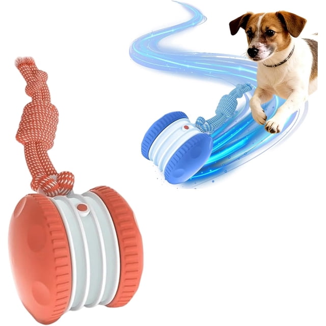 Pleteffect Interactive Dog Ball Toy: Activated Automatic Rolling Dog Toy with Rope for Small & Medium Large Dogs - Rechargeable Motion-Activated Smart Dog Ball Indoor Play Entertainment (Orange)