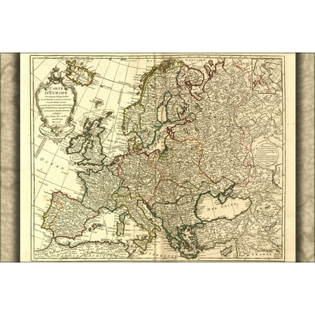24"x36" Gallery Poster, Carte d'Europe map of europe 1769, england france germany