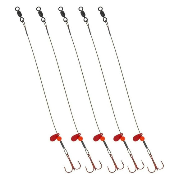 Ice Fishing Tip Up Leader Rig (90 lb) Ice Fishing Sucker Walleye Pike Musky Predator Rig (5 Pack) (Camo/Red Bead/Flipper) Made in The USA Hook Size: 4