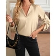 thumbnail image 5 of Solid Pleated Detail Collared Long Sleeve Satin Blouse for Women Beige X-Large, 5 of 5
