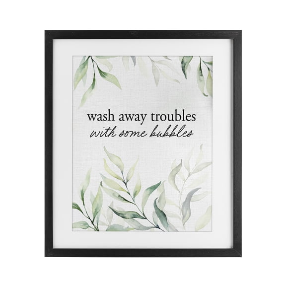 Zen Wash Away Troubles Black Framed Print Under Glass, design by Lettered and Lined