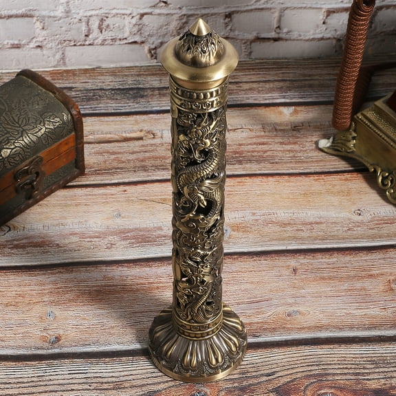 Incense Tower Burner Holder,Portable Bronze Dragon Phoenix Relief Retro Nostalgia Vertical Stick Incense Holder With Craft Storage Box Ash Catcher Sticks Incense Holder For Home Decor,Tea Room