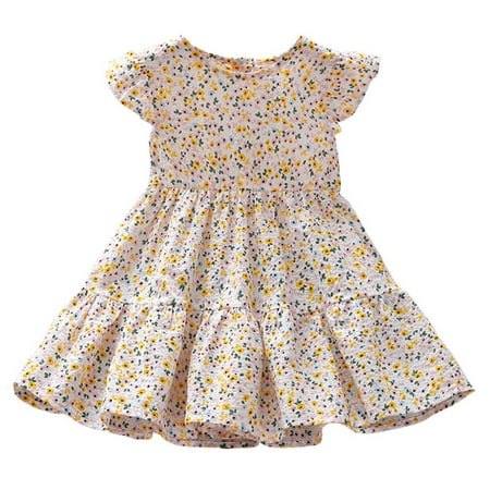 

Summer Dresses For Girls Toddler Fly Sleeve Floral Prints Princess Dress Dance Party Dresses Clothes For 12-18 Months