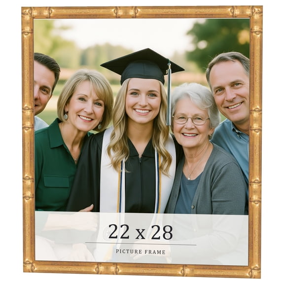 22x28 Frame Gold Bamboo Solid Wood Picture Frame | 0.75 Inch Moulding Width | Interior Frame Depth