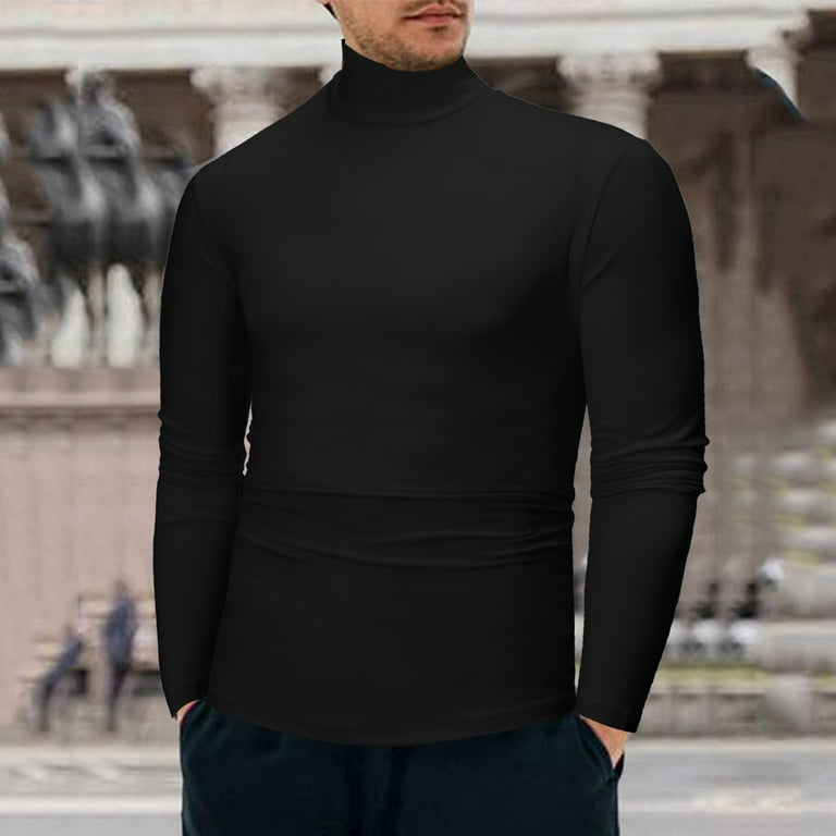 Compression Shirts For Men Winter Warm High Collar Fashion Thermal  Underwear Basic Plain Pullover Long Sleeve T-Shirt Black XL 