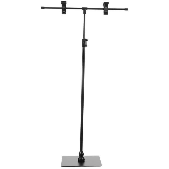 OUNONA Black Adjustable T-Shaped Banner Stand with Clips for Posters and Signs, Ideal for Storefronts, Offices, and Commercial Displays