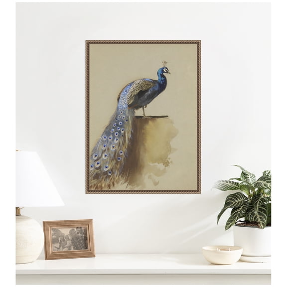Kate and Laurel Framed Canvas Wall Art Print Peacock no date Archibald Thorburn by Nostalgia Prints, 18 x 24 Sylvie Beaded Dark Gold Frame, Traditional, Animal Art for Wall Decor