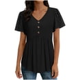 thumbnail image 2 of YUGYXL Womens Summer Tops Babydoll Short Sleeve Shirts Button Down Lace Sleeve Peplum Tunic Tops V Neck T Shirt Black XXL, 2 of 9