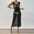 thumbnail image 2 of Taqqpue Women's Crochet Swimsuit Cover Up Solid Color V Neck Sleeveless Ribbed Sweater Dresses Casual Summer Loose Fit Long Beach Dress, 2 of 5