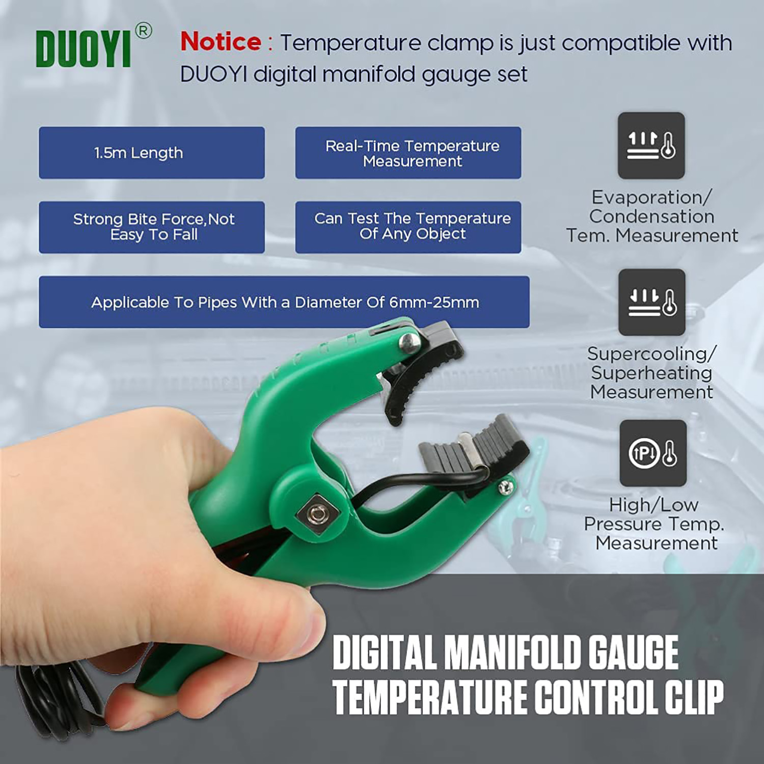 DUOYI 2 Pcs HAVC Temperature Control Clamps 4 Pin Refrigeration Temp Probe Sensor Air Conditioner Pipe Clips, Digital Manifold Gauge Accessories