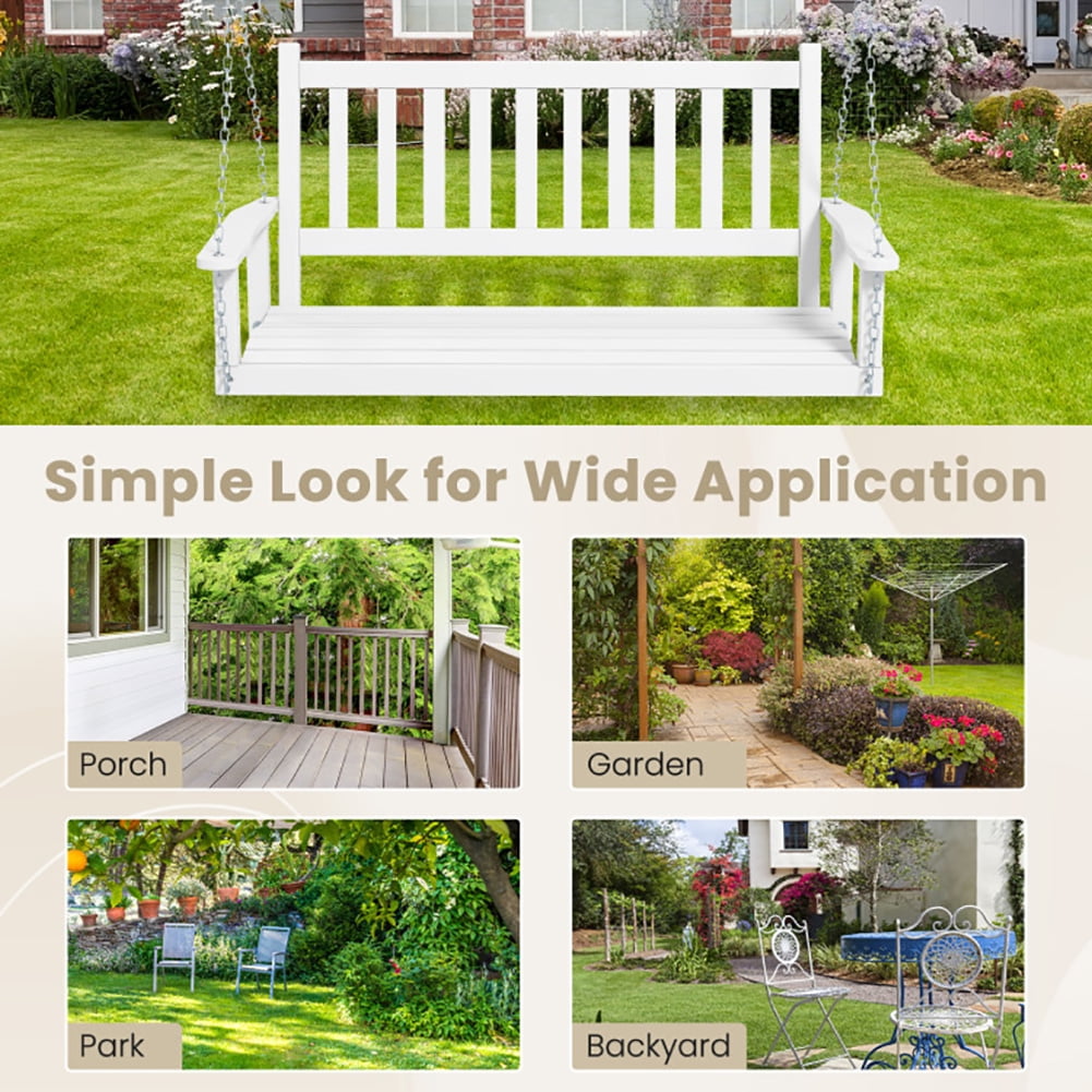 Aimee Lii 3-Person Wooden Outdoor Porch Swing with 800 lbs Weight Capacity, Swing Chair Outdoor, White Aimee Lii 3-Person Wooden Outdoor Porch Swing with 800 lbs Weight Capacity, Swing Chair Outdoor, White