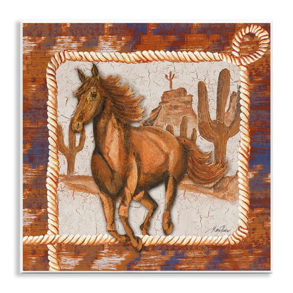 Stupell Industries Western Horse in Desert Landscape Painting Unframed Art Print Wall Art, 12 x 12