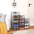 thumbnail image 7 of 12 Pack Clear Plastic Shoe Storage Bins, Stackable Foldable Shoe Organizer with Black Frame for Closet Space Saving, 7 of 7