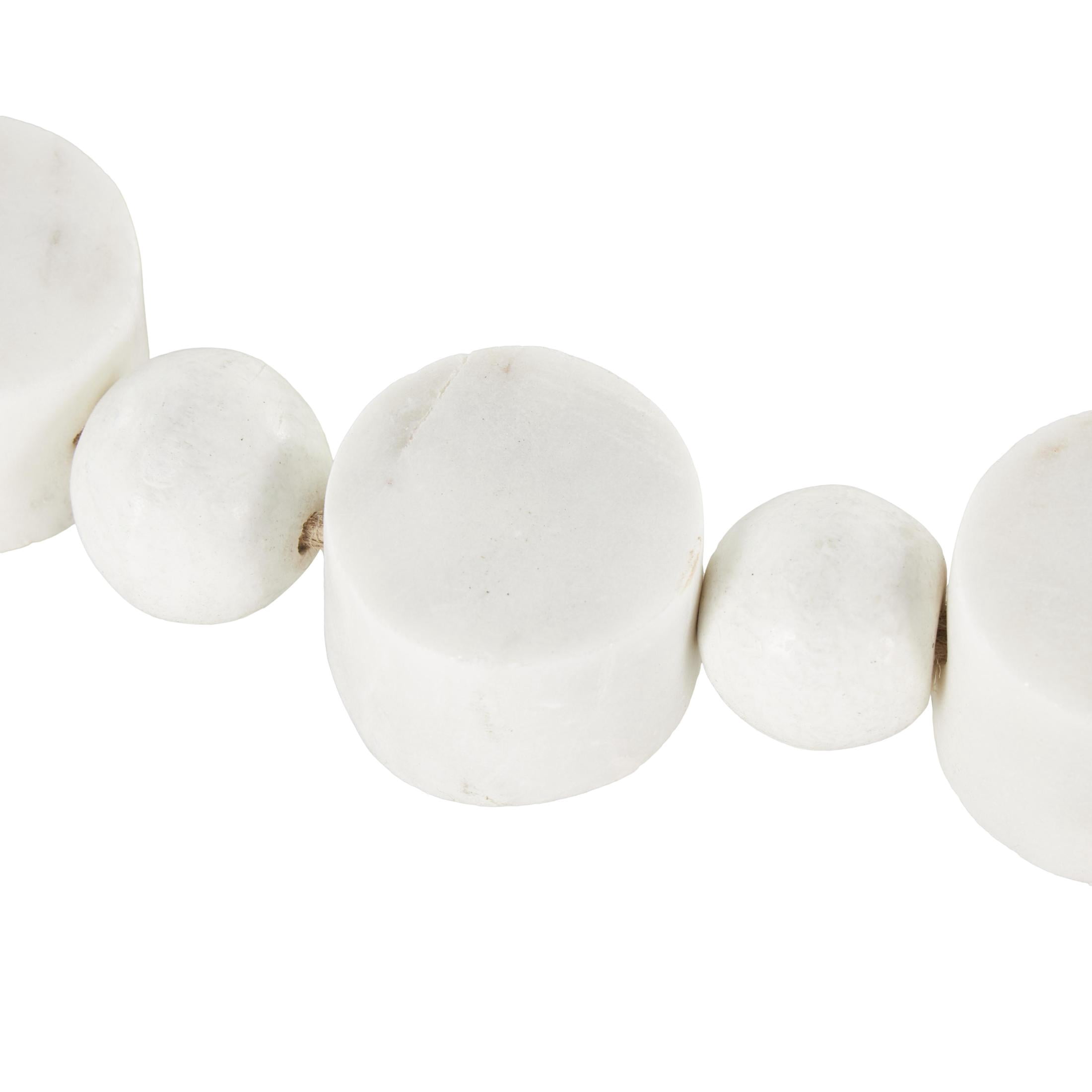 DecMode Handmade Round Extra Long Orb White Marble Garland with Tassel with Knotted Brown Jute