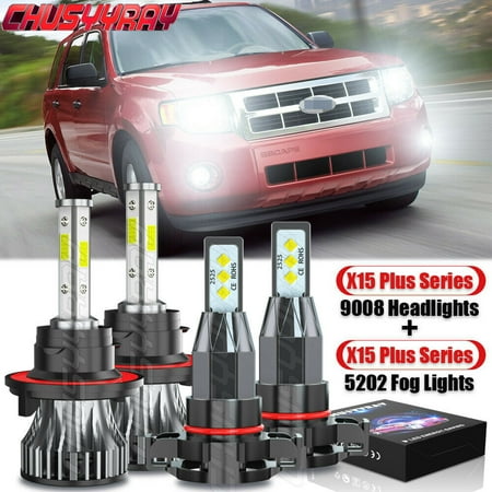 

White 4xLED Front Headlights Hi/Low Beam Foglight For 2010-2012 Dodge Caliber