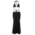 thumbnail image 1 of Womens Sexy Halter Straps V-Neck Backless Bodycon Long Dress Hollowed Metal Chain Patchwork Ruched Butt Party Dresses Black L, 1 of 4