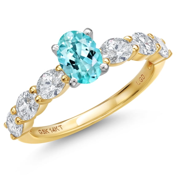 Gem Stone King 14K Two Tone Gold Blue Apatite and Lab Grown Diamond Engagement Ring for Women | 1.42 Cttw | Oval 6X4MM | Gemstone Birthstone | Size 6