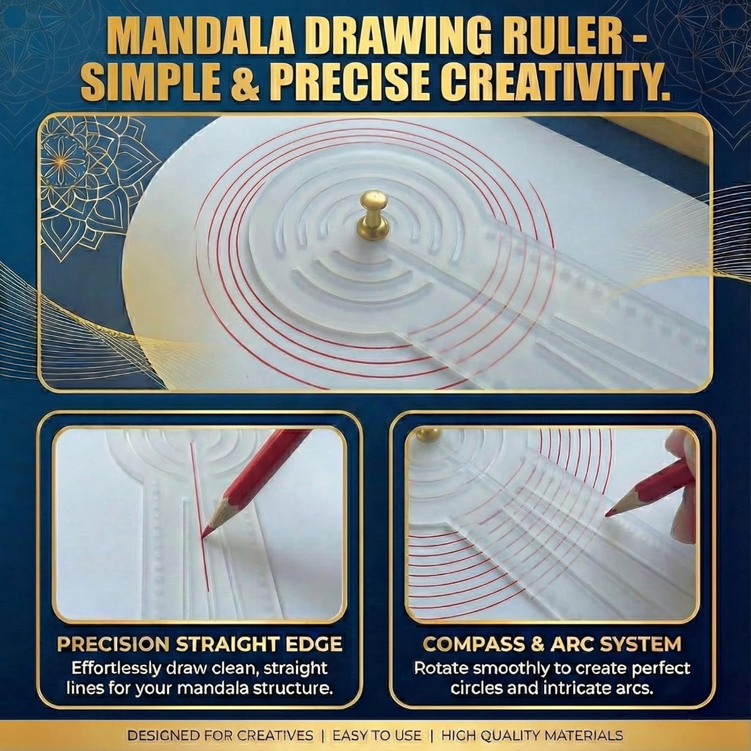 ABPETE 2PCS Ruler Circle Drawing Tool with 50 PCS Push Pins: Clear Acrylic Compass Circle Stencil - Draw Concentric Circles up to 8.5” & 19.5” for Dot Art, Geometric Patterns & Painting Grids