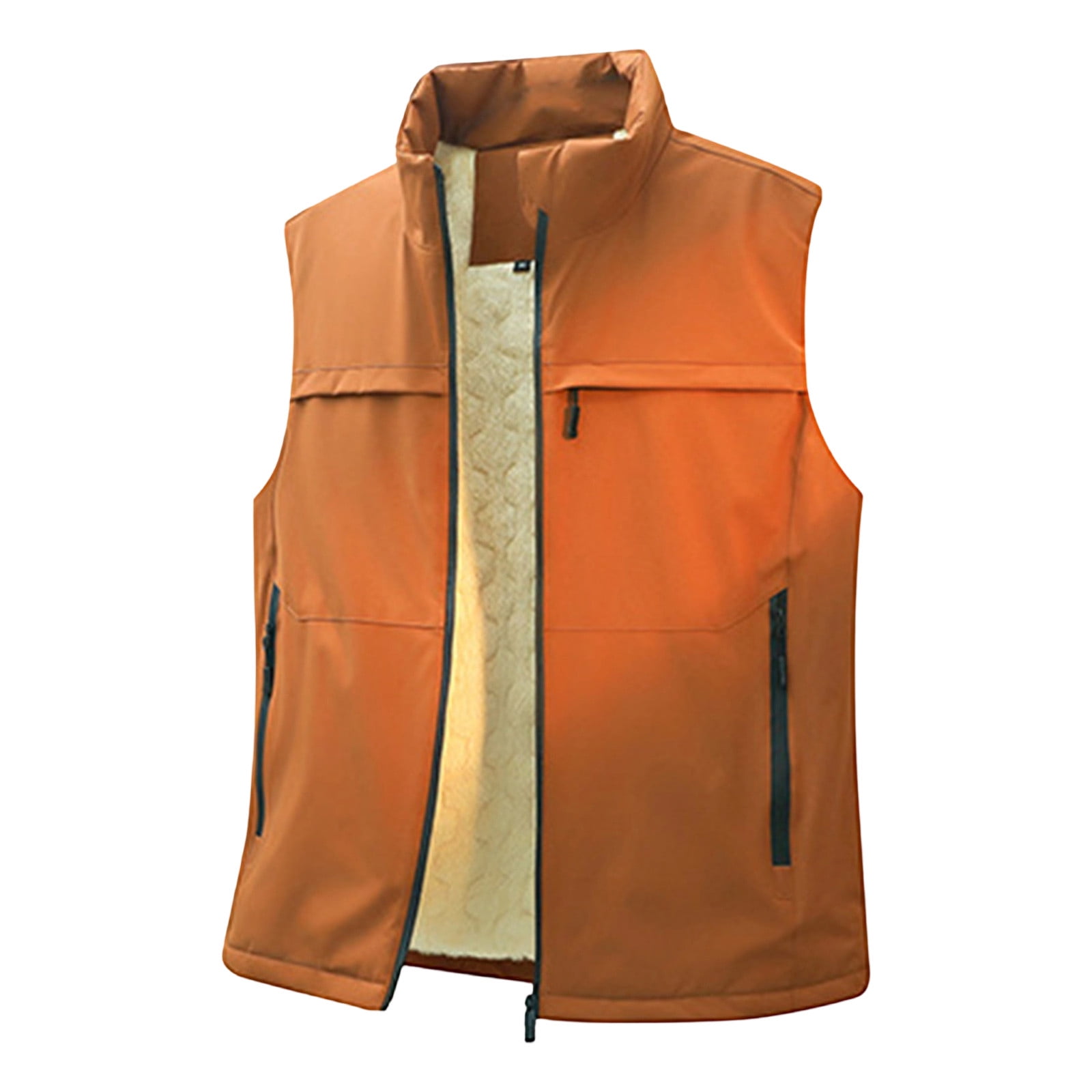 Zedker Mens Fleece Vest Lightweight Outerwear Zip Up Golf Running Sleeveless Vest With Pockets Coffee XXXL