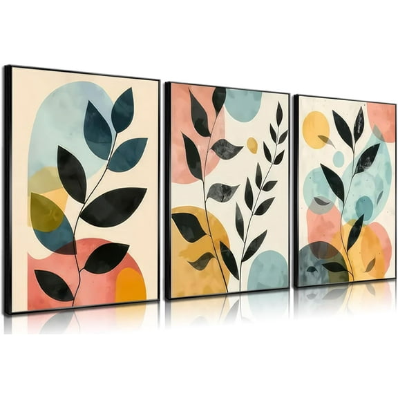 Boho Botanical Canvas Wall Art Abstract Bohemian Elegant Plant Poster Print Neutral Leaves Pictures Modern Simple Aesthetics Wall Decor for Bathroom Living Room Bedroom(Only canvas)