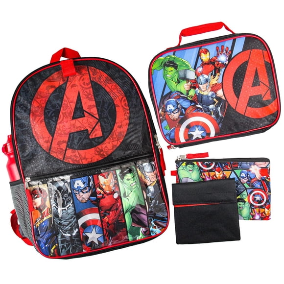 Set de mochilas y bolsas para almuerzo Bioworld Marvel Avengers, 5 piezas