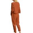 thumbnail image 4 of Conjunto de pantalones largos para mujer Color puro Cuello redondo Manga larga Cintura elástica Conjunto de dos piezas Naranja XL, 4 of 6
