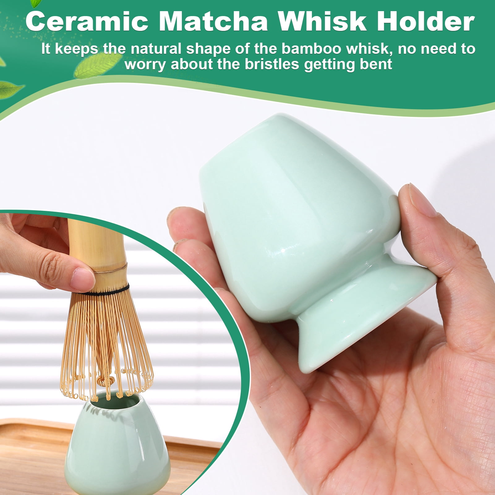 Topekada 4Pcs Matcha Whisk,Eco-Friendly Bamboo Whisk for Matcha with Ceramic Whisk Holder,Bamboo Chasen and Scoops,Sustainable Tea Tools for Beginners,Easy Clean Matcha Whisk Kit
