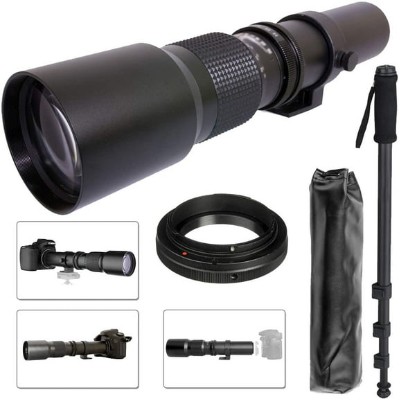 Commander Optics Super 500mm f/8 Manual Telephoto Lens for Nikon F Mount Digital SLR Cameras with T-Mount   Monopod & Lens Bag