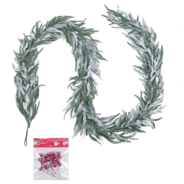 Décorations de Noël Intérieures 270Cm Aiguilles en Rotin Floqué Simulé et Bandes de Rotin Décoration de Noël Baies Rouges Décorations de Noël