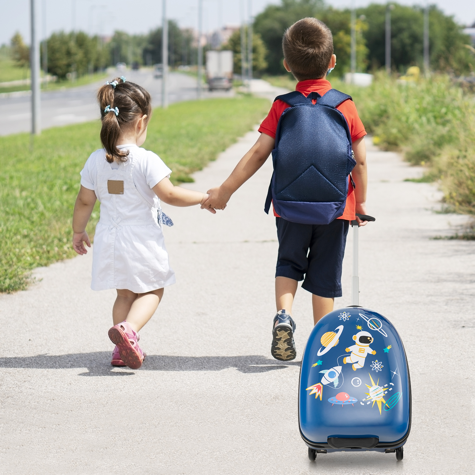 Infans 16" Kids Carry-On Luggage with Wheels w/ 2-Level Aluminum Handle Suitcase Blue